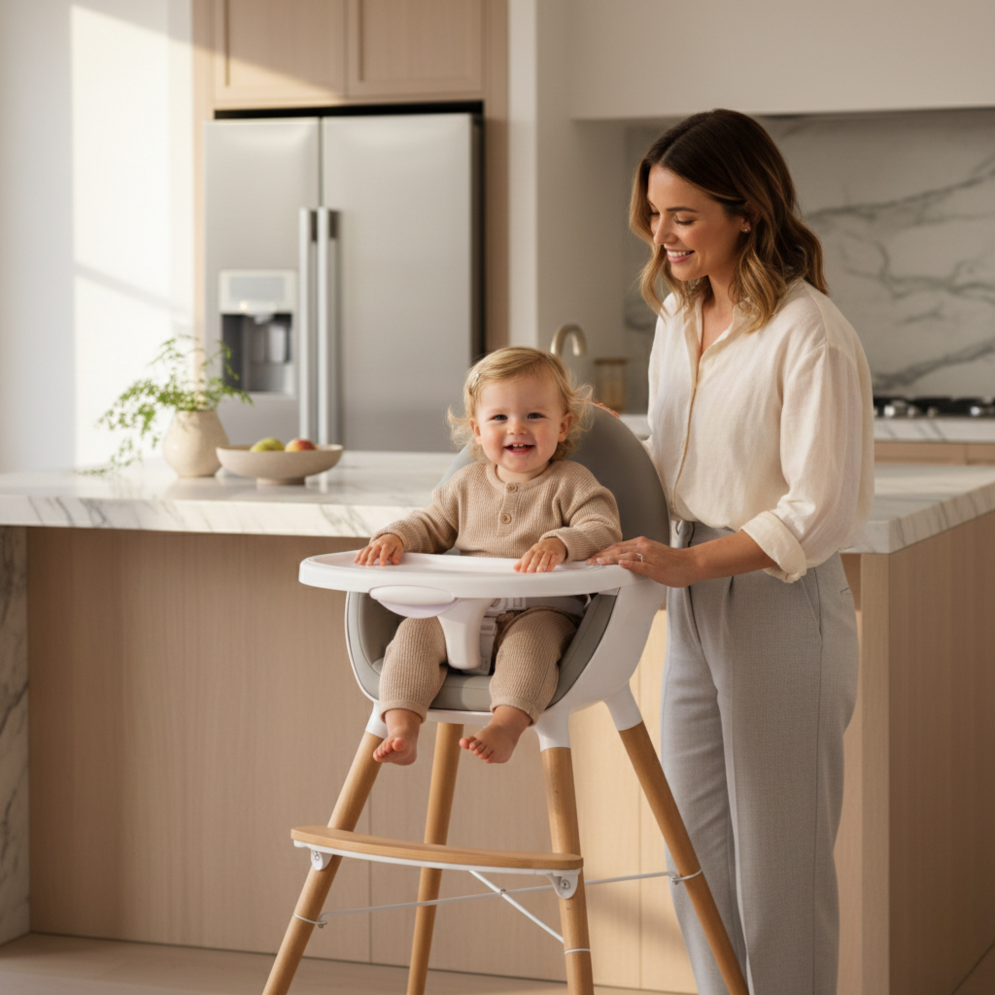 Chaise haute bébé en bois