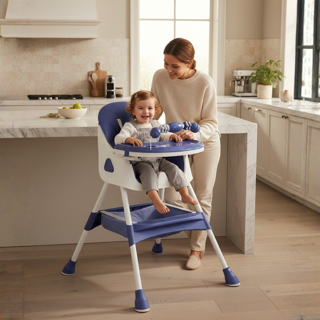chaise haute bébé bleu évolutive 2 en 1 de 6 mois à 5 ans