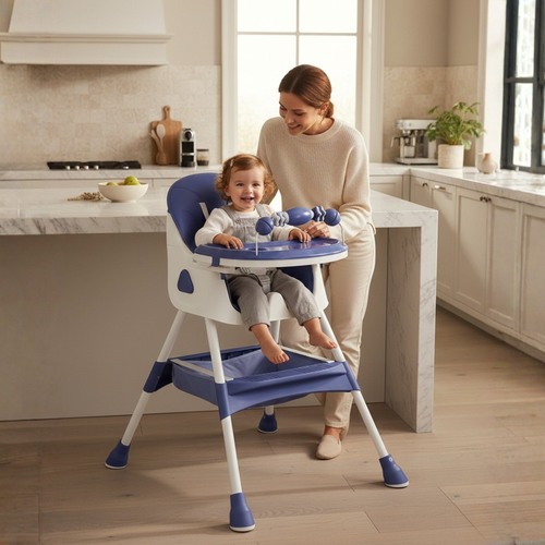 chaise haute bébé bleu évolutive 2 en 1 de 6 mois à 5 ans
