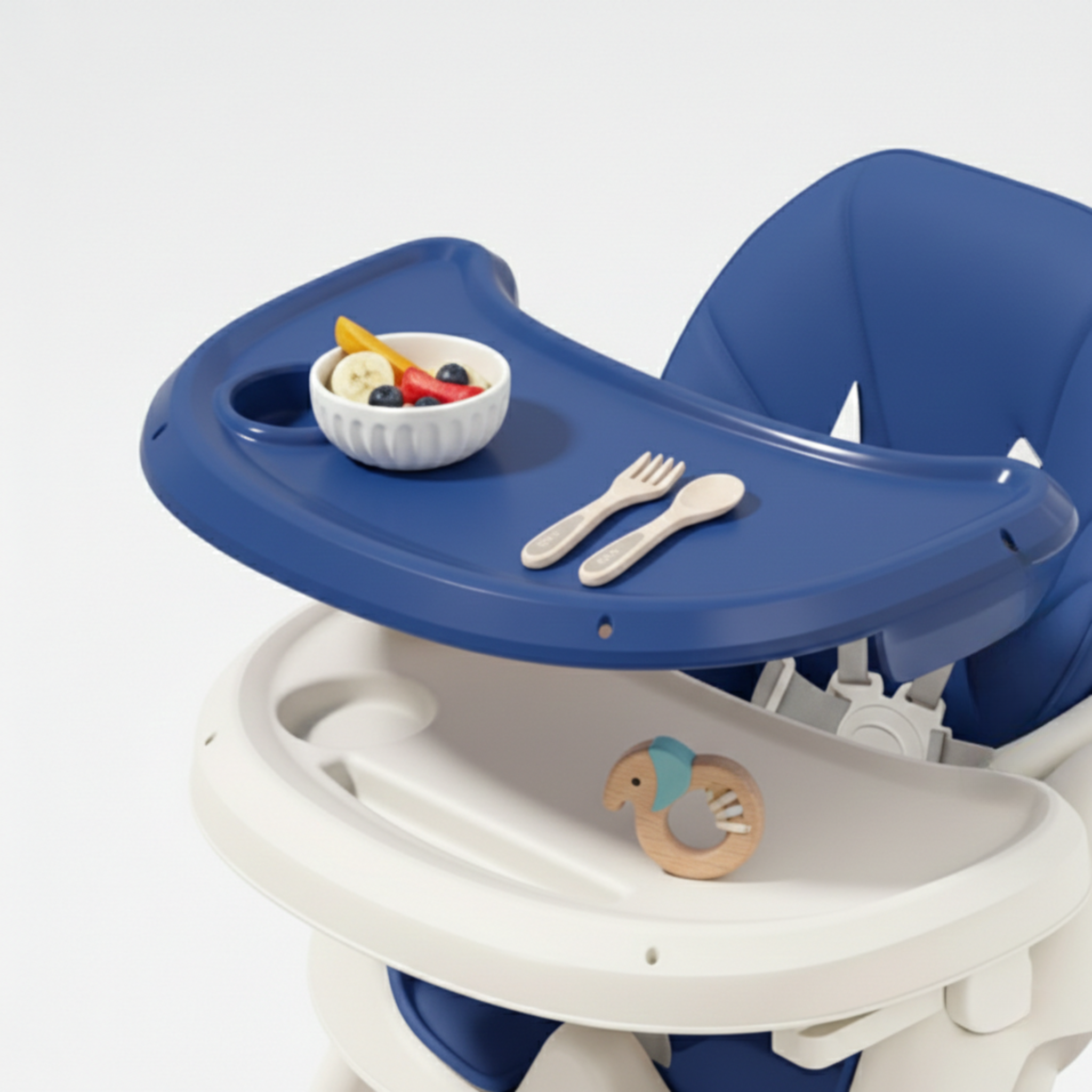 chaise haute bébé bleu évolutive 2 en 1 de 6 mois à 5 ans