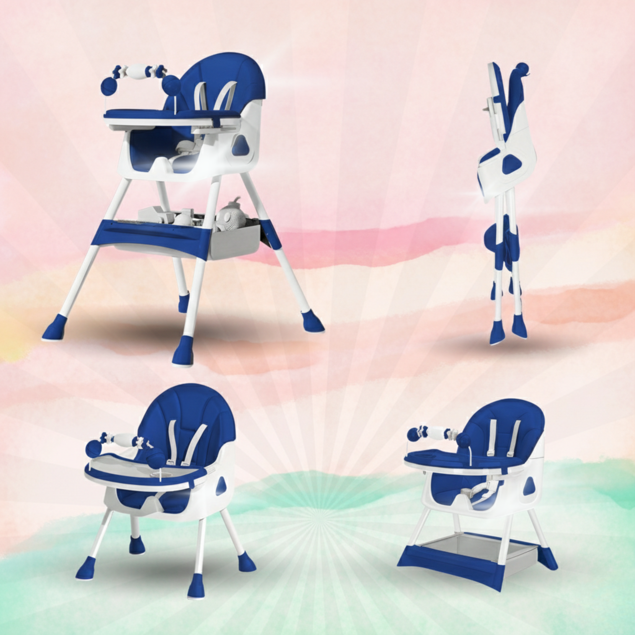 chaise haute bébé bleu évolutive 2 en 1 de 6 mois à 5 ans