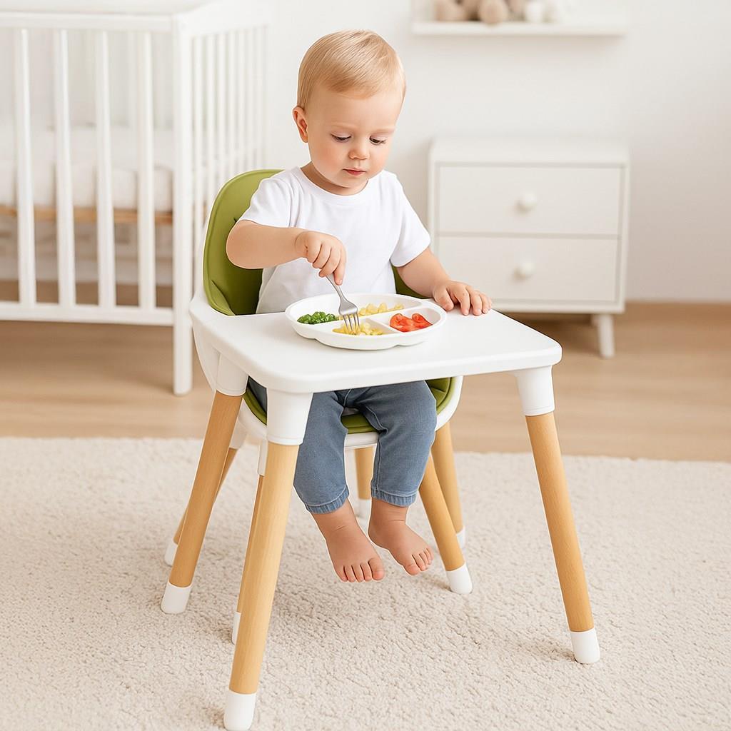 chaise haute bébé évolutive pieds en bois 3 en 1