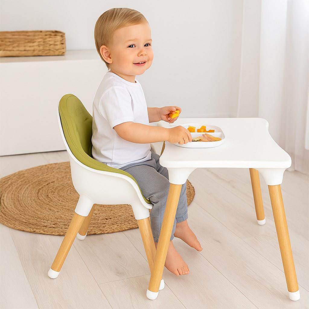 chaise haute bébé évolutive pieds en bois 3 en 1