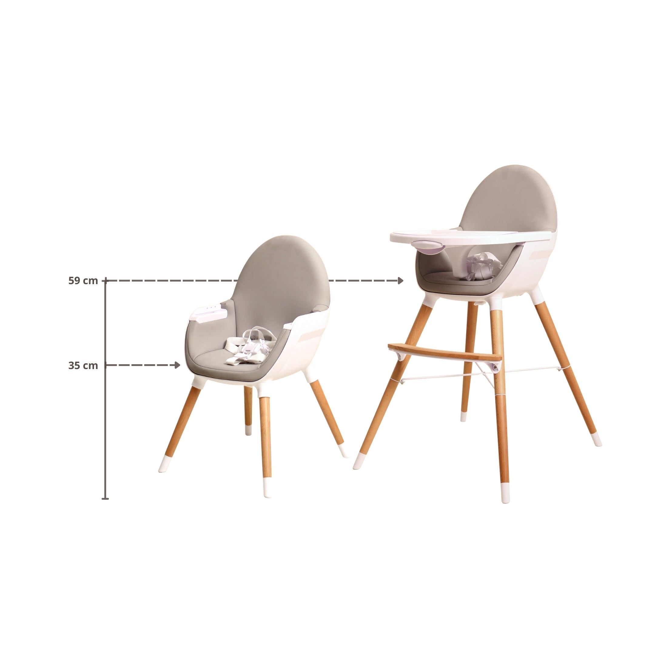 chaise haute bébé évolutive 2 hauteurs avec plateau amovible réglable et harnais 5 Points